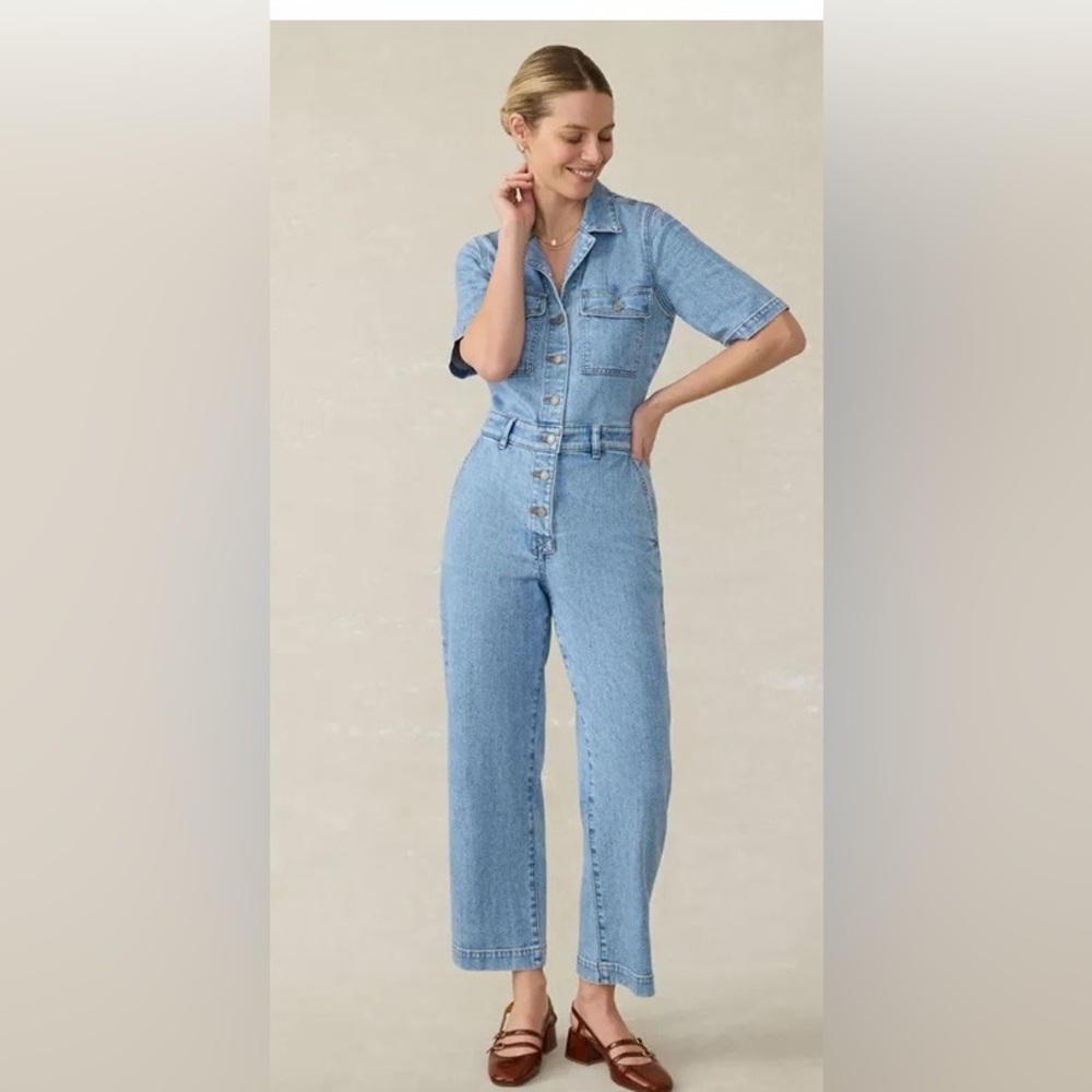 New Faherty Women's Denim Michelle Short Sleeve Jumpsuit Size: 6